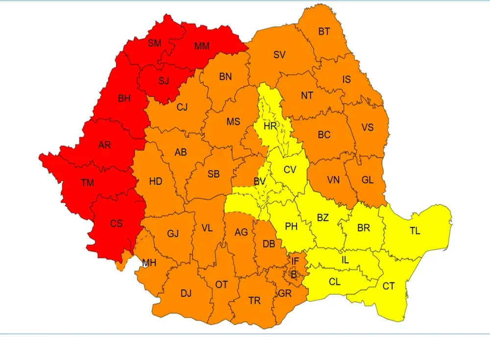 Cod roșu de caniculă în șapte județe și cod portocaliu de vijelii în mai multe regiuni: temperaturi de 41 de grade - HARTA